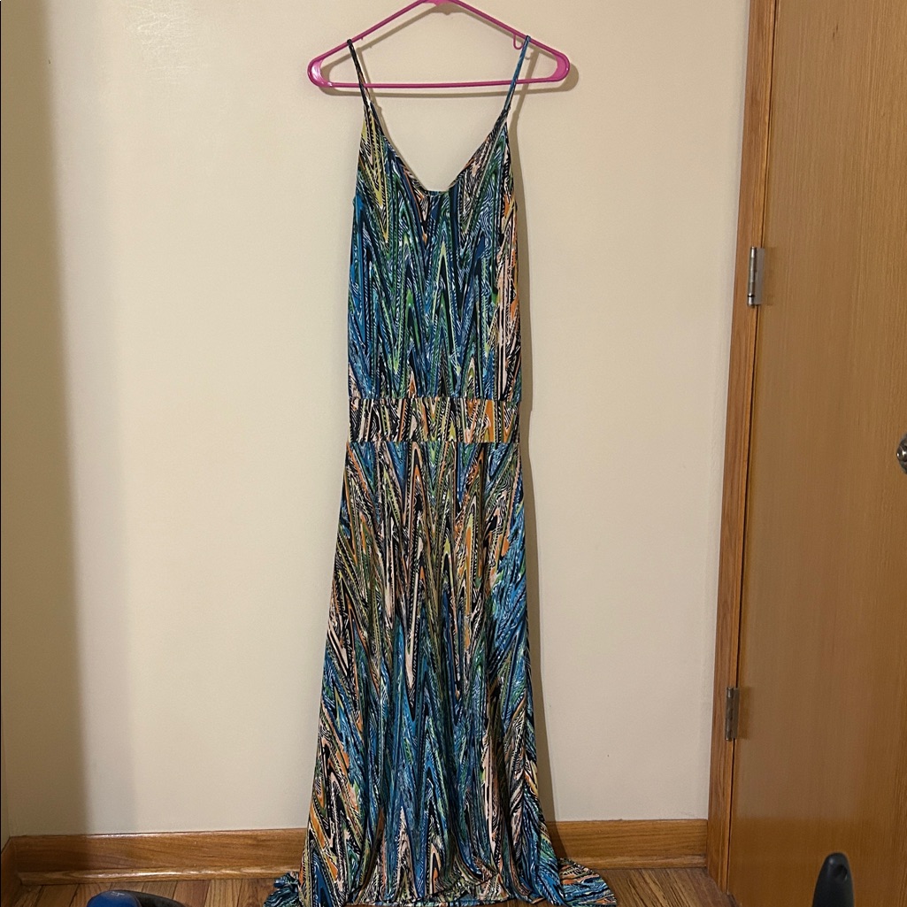 Veronica M Tropical Adjustable Straps Maxi Dress Vacation Small